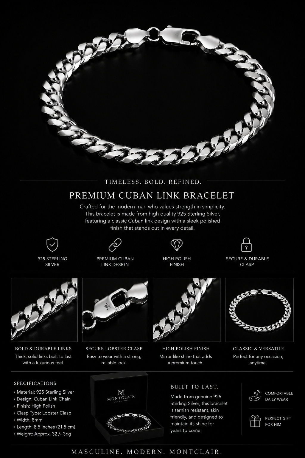 Atlas Stainless Steel Silver Bracelet -Montclair™